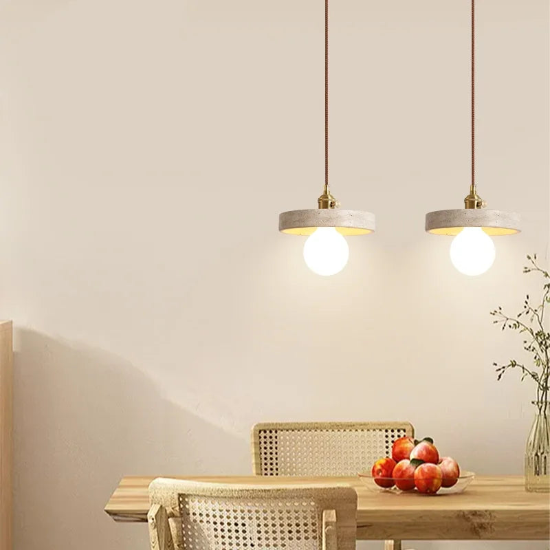 Nordic Modern LED Hanging Lamp Yellow Travertine Afralia™ Loft Living Dining Pendant Light