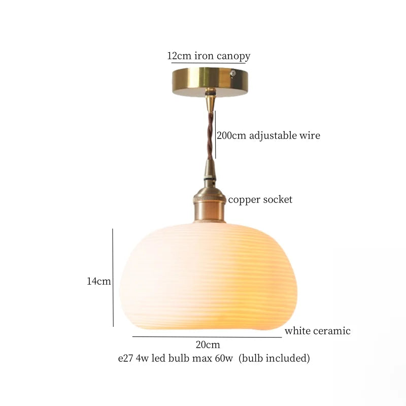 Ceramic LED Pendant Light: Modern Brass Hanging Lamp for Home Decor