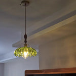 Walnut Wood LED Pendant Light Fixture Glass Hanging Lamp
