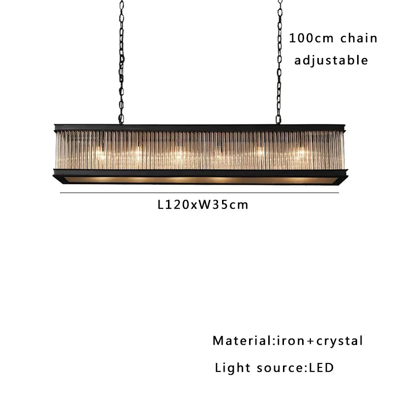 Crystal Rectangle Chandelier: Classic Retro Nordic Ceiling Hanglamp for Dining Room.