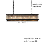 Crystal Rectangle Chandelier: Classic Retro Nordic Ceiling Hanglamp for Dining Room.
