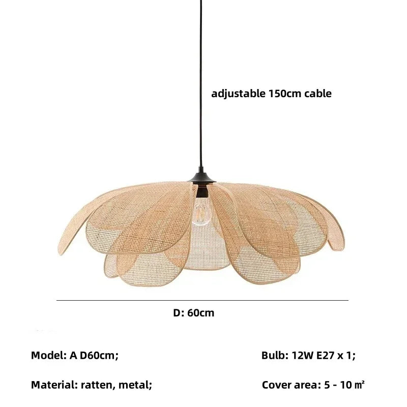 Wabi Sabi Rattan Pendant Lights for Dining Room - Petal Design LED Droplight