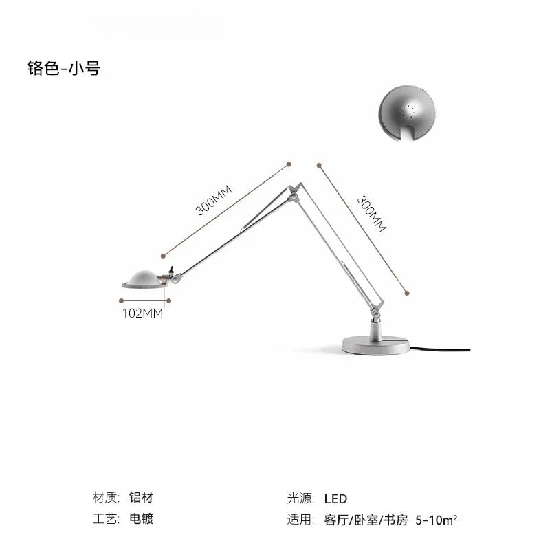 Industrial Black/Chrome LED Rocker Arm Desk Light with Adjustable Arm