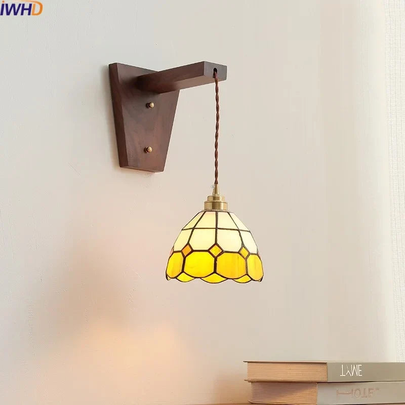 Glass Walnut LED Wall Lamps Modern Bathroom Mirror Light Fixtures
