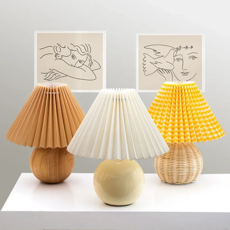 Nordic Ceramics Table Lamp - Modern Desk Light with Pleated Lampshade for Cozy Home Lighting
