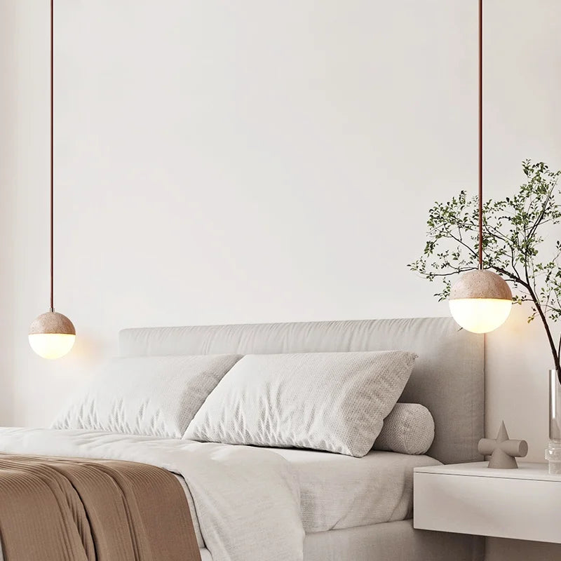 Yellow Travertine LED Pendant Light - Modern Nordic Style Dining Room Fixture.