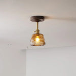 Amber Glass Copper LED Ceiling Light Fixture for Modern Home Decor