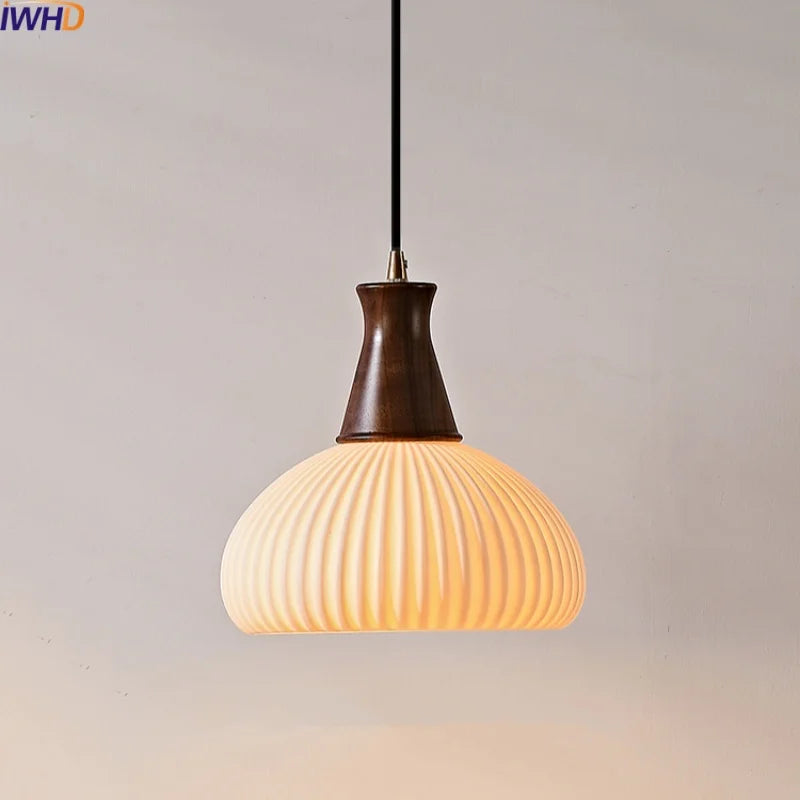 Ceramic Wood LED Pendant Lights Modern Hanging Lamp for Home Decor