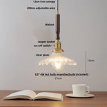 Amber Glass LED Pendant Lamp with Walnut Wood Accent - Modern Nordic Hanging Light