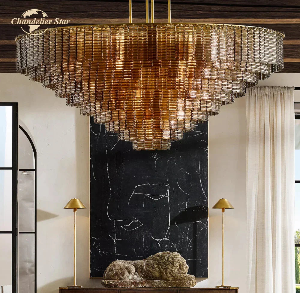 Sirene Smoke Glass Chandelier: Modern Round Hanging Lights for Living Room & Dining Room