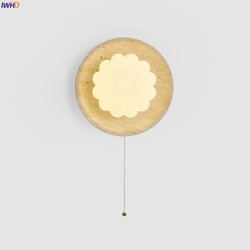 Afralia™ Wabi Sabi LED Wall Lamp, Pull Chain Switch, Yellow Travertine, Living Room, Bedroom
