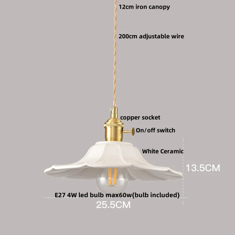 Nordic Modern LED Pendant Lights Living Room Ceramic Flower Hanging Lamp