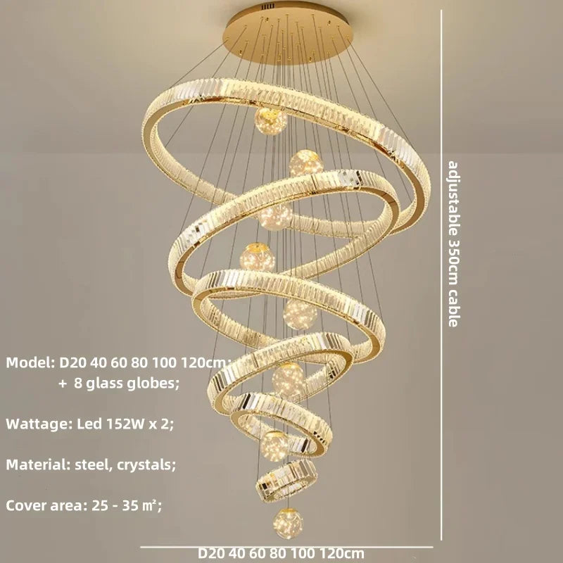 Afralia™ Luxury Glass Globe Chandelier Pendant Light with Dimmable LED for Modern Stairs