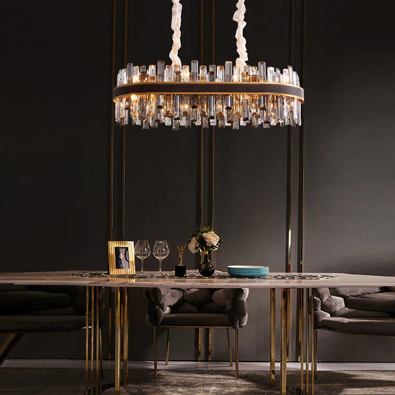 Crystal Leather Chandelier | Modern LED Lustres for Living Room & Dining Room
