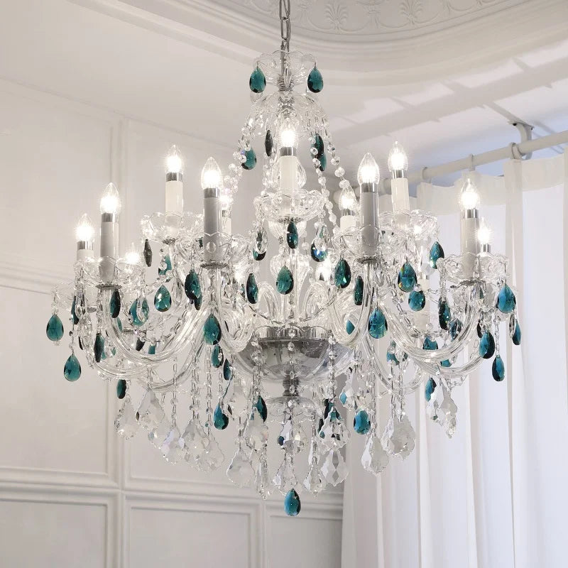 Blue Crystal Chandelier: Luxury E14 Pendant Lights for Living Room and Bedroom