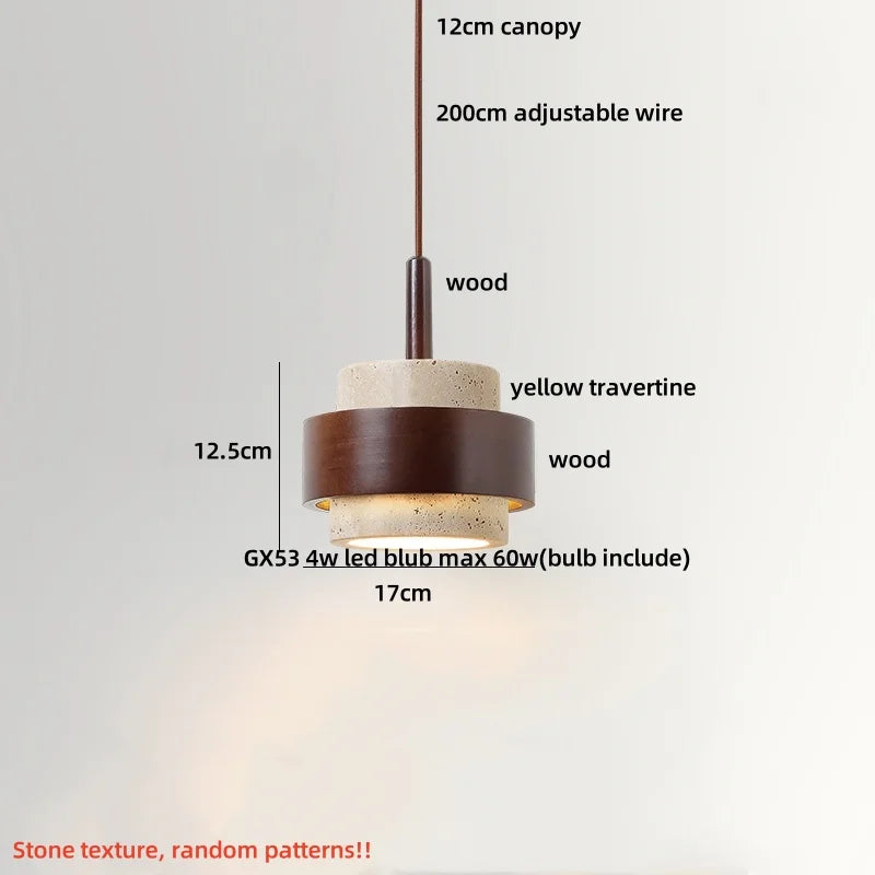 LED Wood Pendant Light Fixture Wabi Sabi Hang Lamp for Living Room