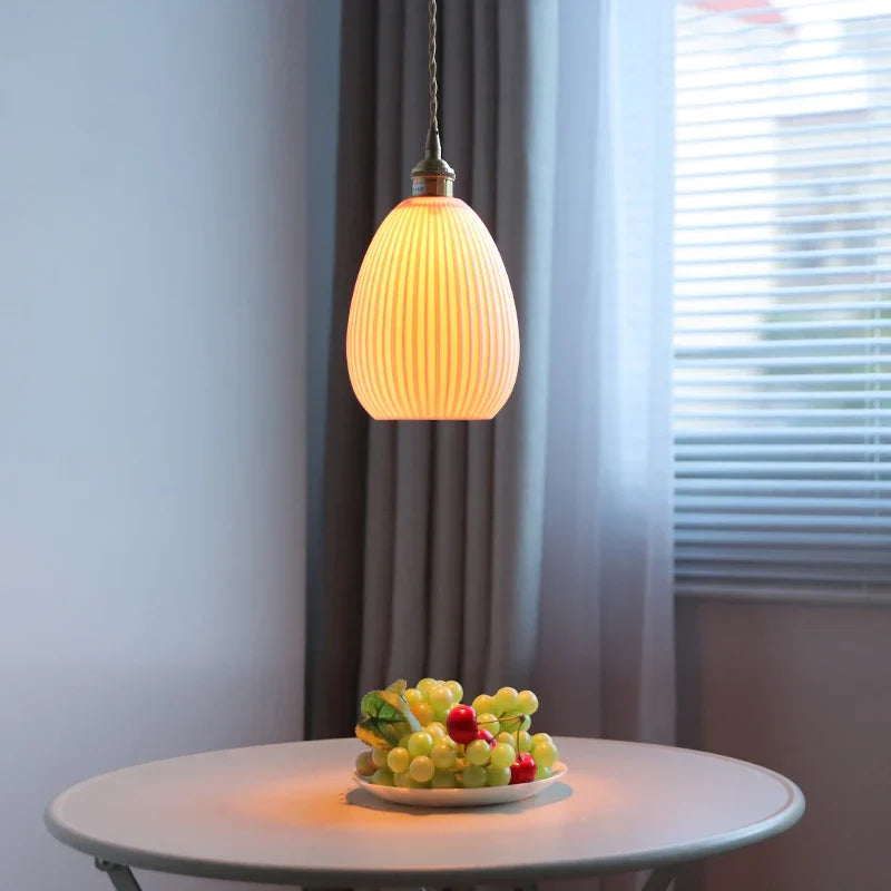 Ceramic LED Pendant Lamp, Modern Nordic Design, Adjustable 2m Wire, White Finish