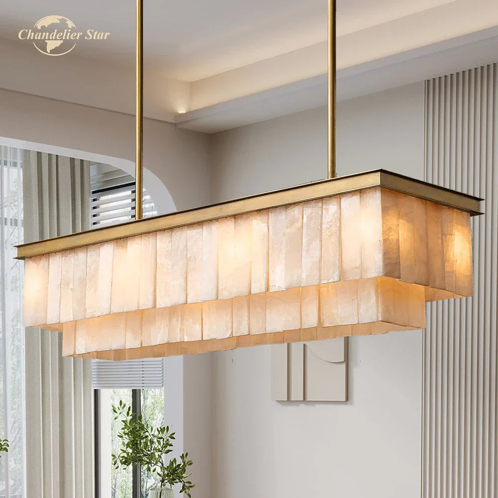 LED Marble Glace Calcite Chandelier for Kitchen Island, Dining & Living Room