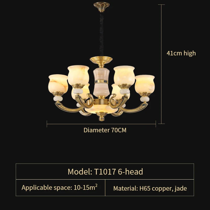 Copper Jade Pendant Lamp: Modern Chinese Style Dining Room Decor for Villas