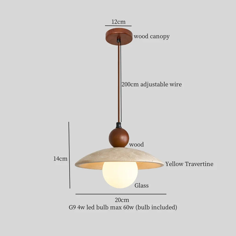 Yellow Travertine Glass LED Pendant Lights for Dining and Living Room