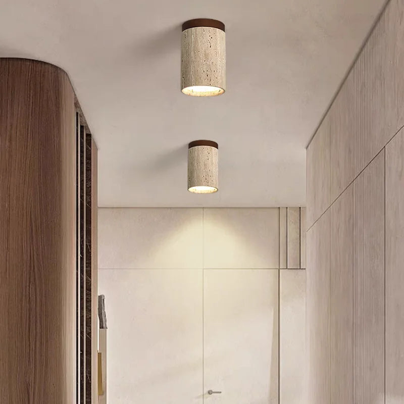 Wood Canopy LED Ceiling Lights Travertine Flush Mount Ceiling Lamp