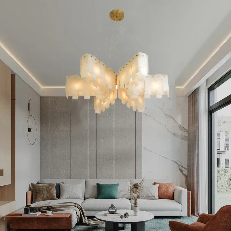 Marble Pendant Chandelier: Spanish Natural Marble Ceiling Lighting for Living Room