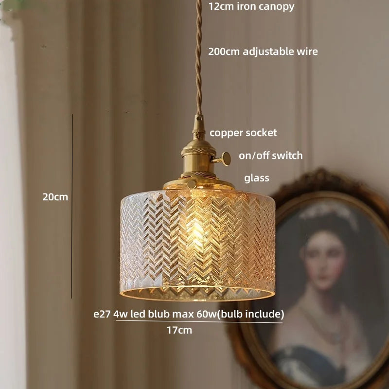 Afralia™ Stripe Glass LED Pendant Light Fixture, Japan Style, Coffee Bar, Hallway Decor