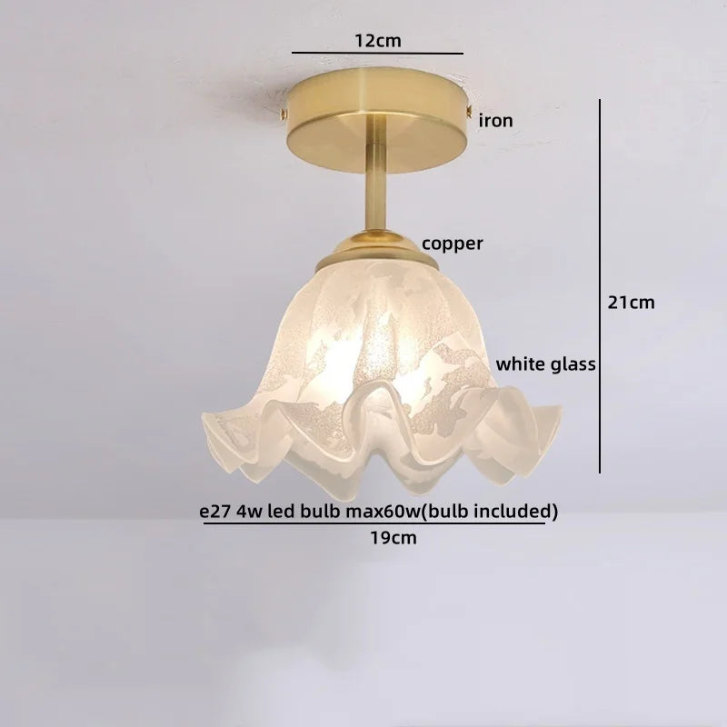 Copper Glass LED Ceiling Light for Indoor Balcony Kitchen Porch Decor