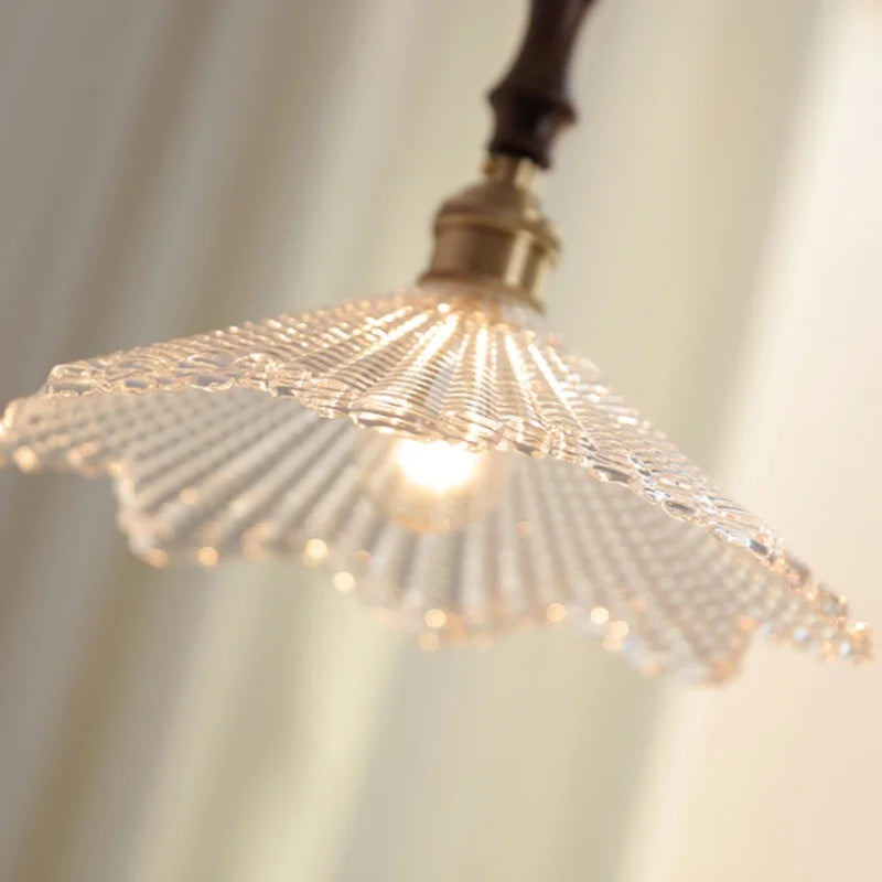 Nordic Walnut Wood LED Pendant Light Clear Glass Hang Lamp