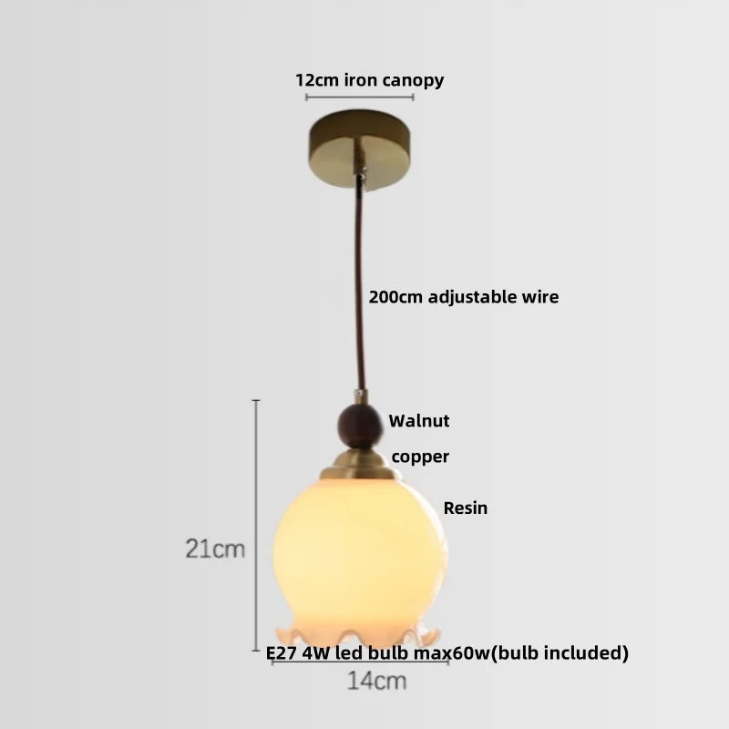 Walnut Wood Resin LED Pendant Lamp Adjustable for Modern Nordic Living Room