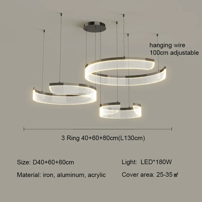 Modern Acrylic LED Semicircle Pendant Light Chandelier for Living Room and Bedroom