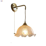 Amber Glass LED Wall Sconce with Pull Chain Switch for Bedroom and Bathroom