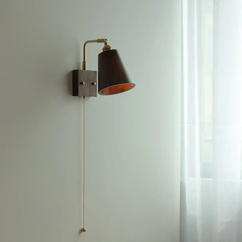 Loft Wood LED Wall Light Fixture Rotatable Bedside Lamp Vintage Walnut