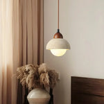 Vintage Stone LED Hanging Lamp Wood Yellow Travertine Pendant Lighting