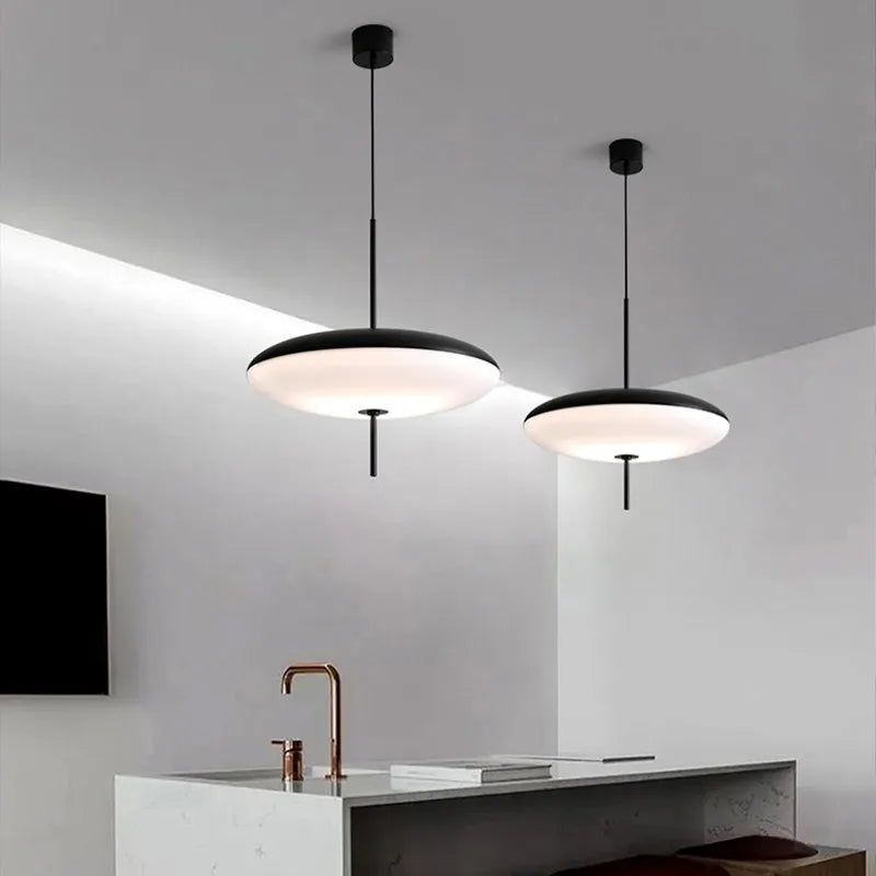 Modern Saucer Pendant Light 30/50cm Black White for Home & Commercial Decor