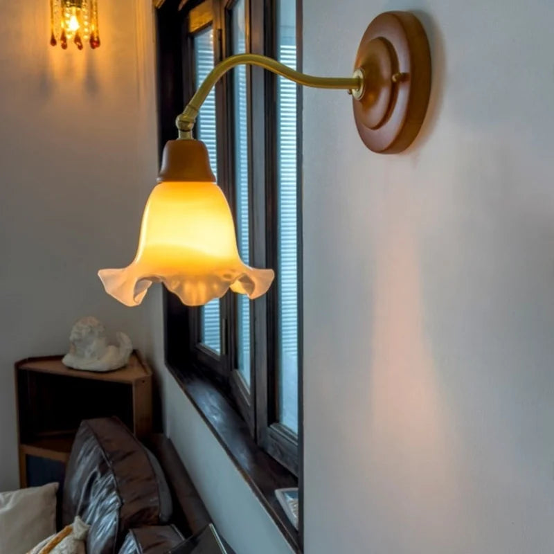 Afralia™ White Glass LED Wall Sconce - French Vintage Copper Applique Murale