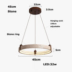 Natural Stone Wood Ring LED Chandelier for Dining & Living Room