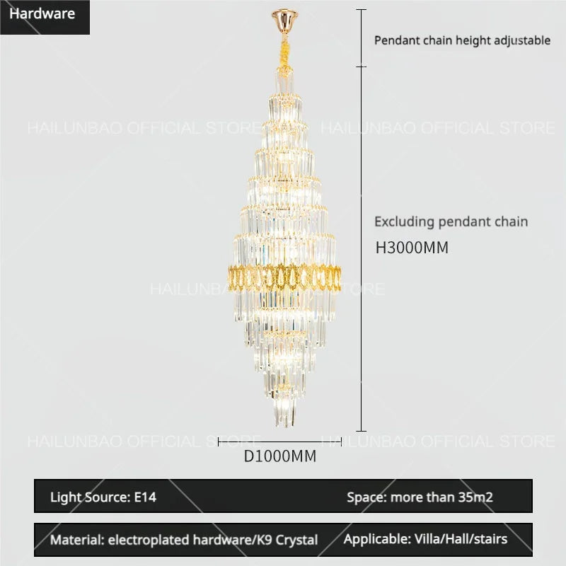 Hollow Spiral Staircase Chandelier | Modern Long Crystal Light for Villa Livingroom