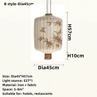 Handmade Japanese Lantern Painting Pendant Lamp Fabric Chandelier