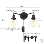 Black LED Wall Sconce 2-Head Lamp for Bedroom Bathroom Mirror