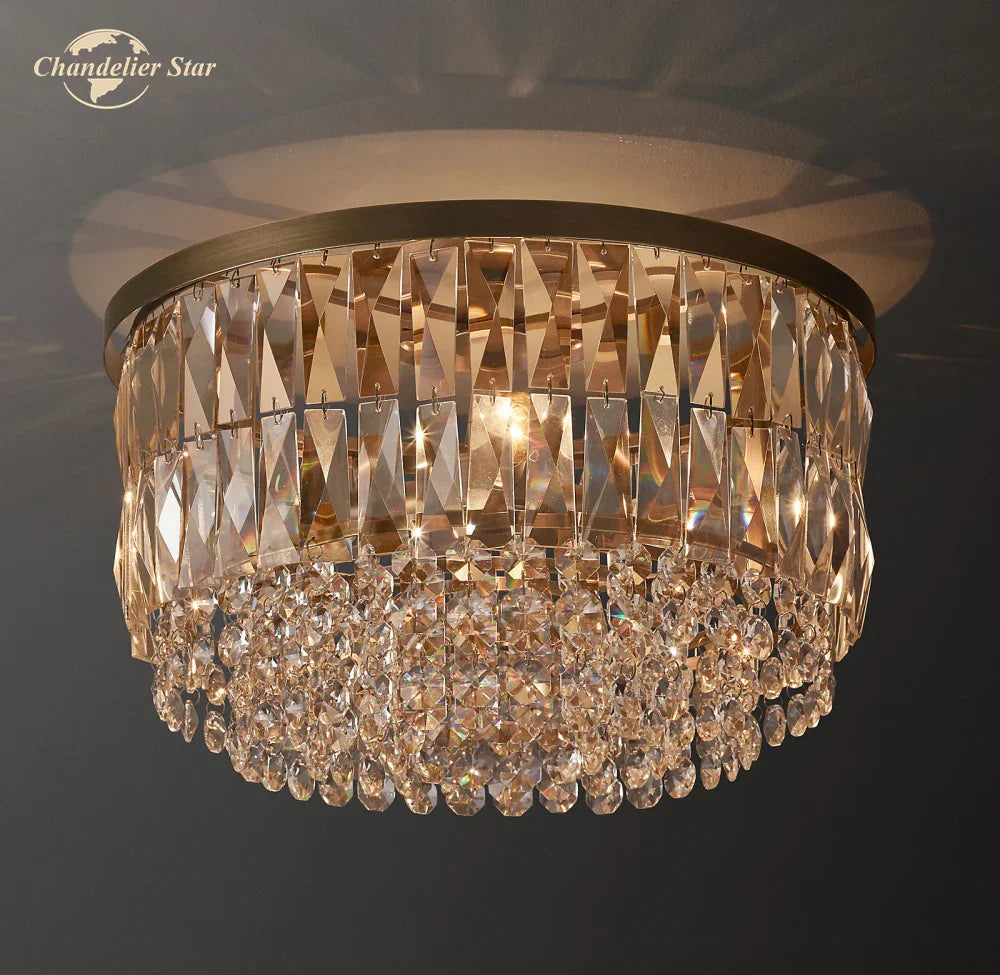 Crystal Flushmount Ceiling Light: Modern Round Bedroom Dining Room Indoor Lamp