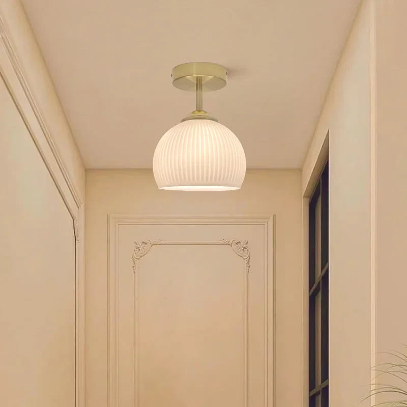 Copper Glass LED Ceiling Light for Indoor Balcony Kitchen Porch Decor