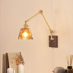 Wood LED Wall Light with Pull Chain Switch & Rotatable Amber Glass