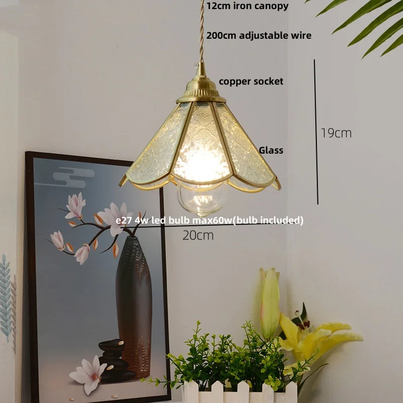 Afralia™ Glass LED Pendant Light Fixture Coffee Kitchen Loft Vintage Copper Hang Lamp