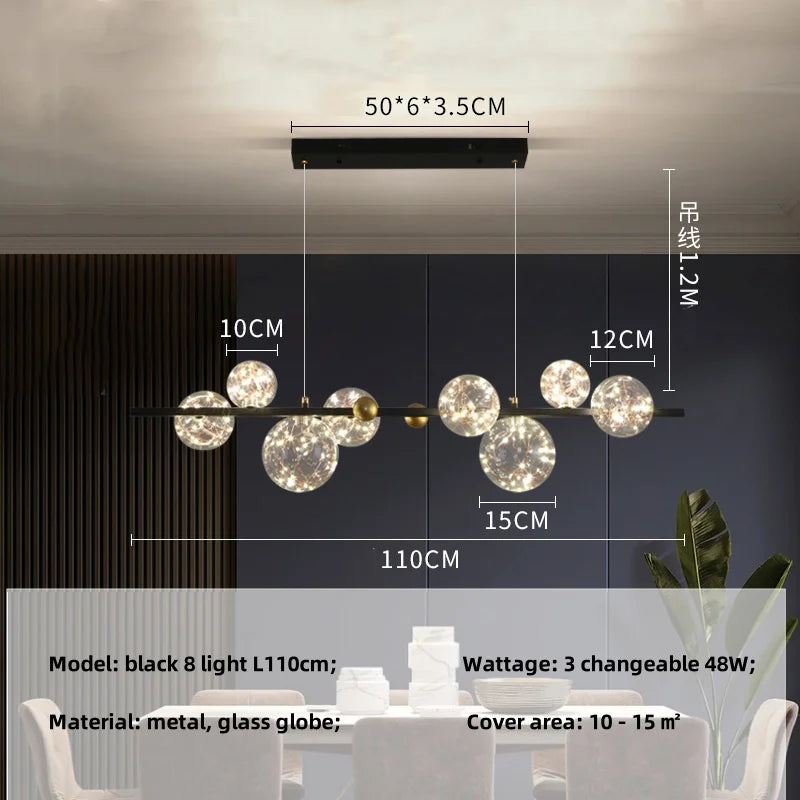 Nordic Glass Globe Pendant Lights Chandelier with 3 Changeable LED Lights