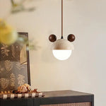 Cream Glass LED Pendant Lights Modern Wood Yellow Travertine Pendant Lamp