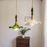 Japanese Style Green Glass LED Pendant Chandelier for Home Decor