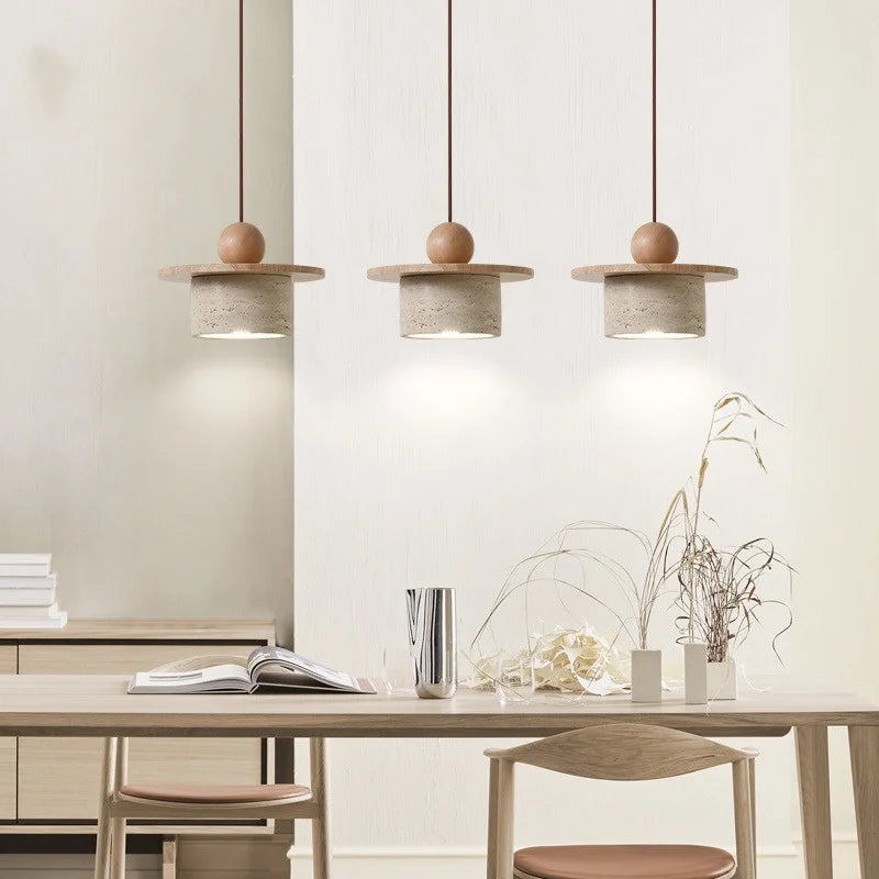 Wood Stone LED Pendant Chandelier Vintage Loft Adjustable Hang Lamp