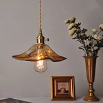 Amber Glass Pendant Light Fixture with Copper Knob Switch