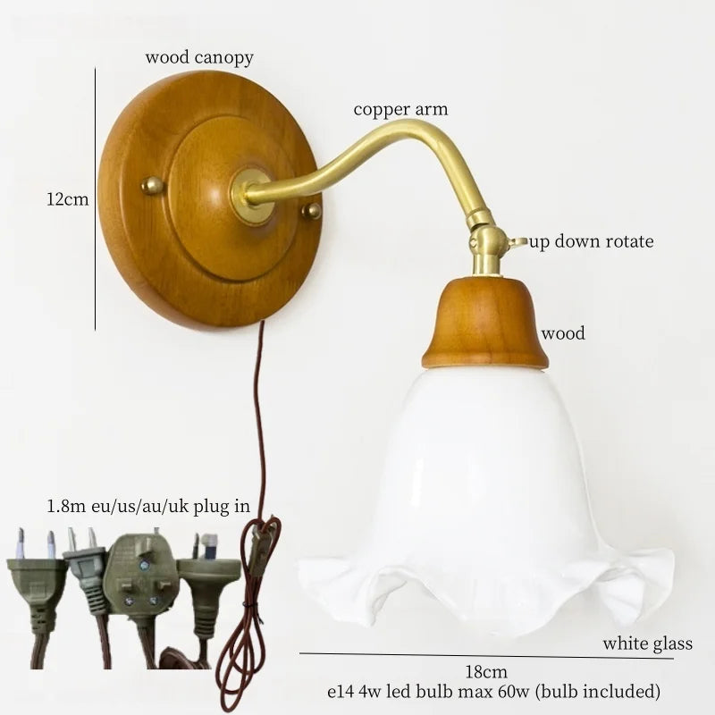 Afralia™ White Glass LED Wall Sconce - French Vintage Copper Applique Murale
